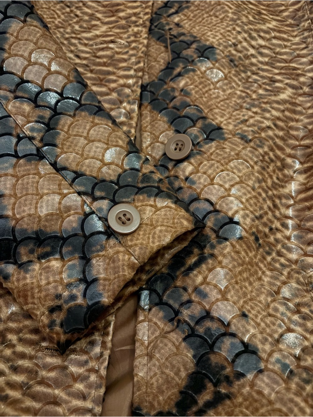 Vintage Selene Sport Faux Leather Snakeskin Print Trench Coat 8 - Picture 11 of 11